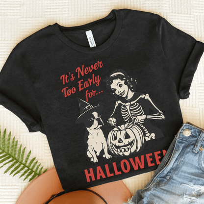 Piebald French Bulldog Early Halloween TShirt Black Heather