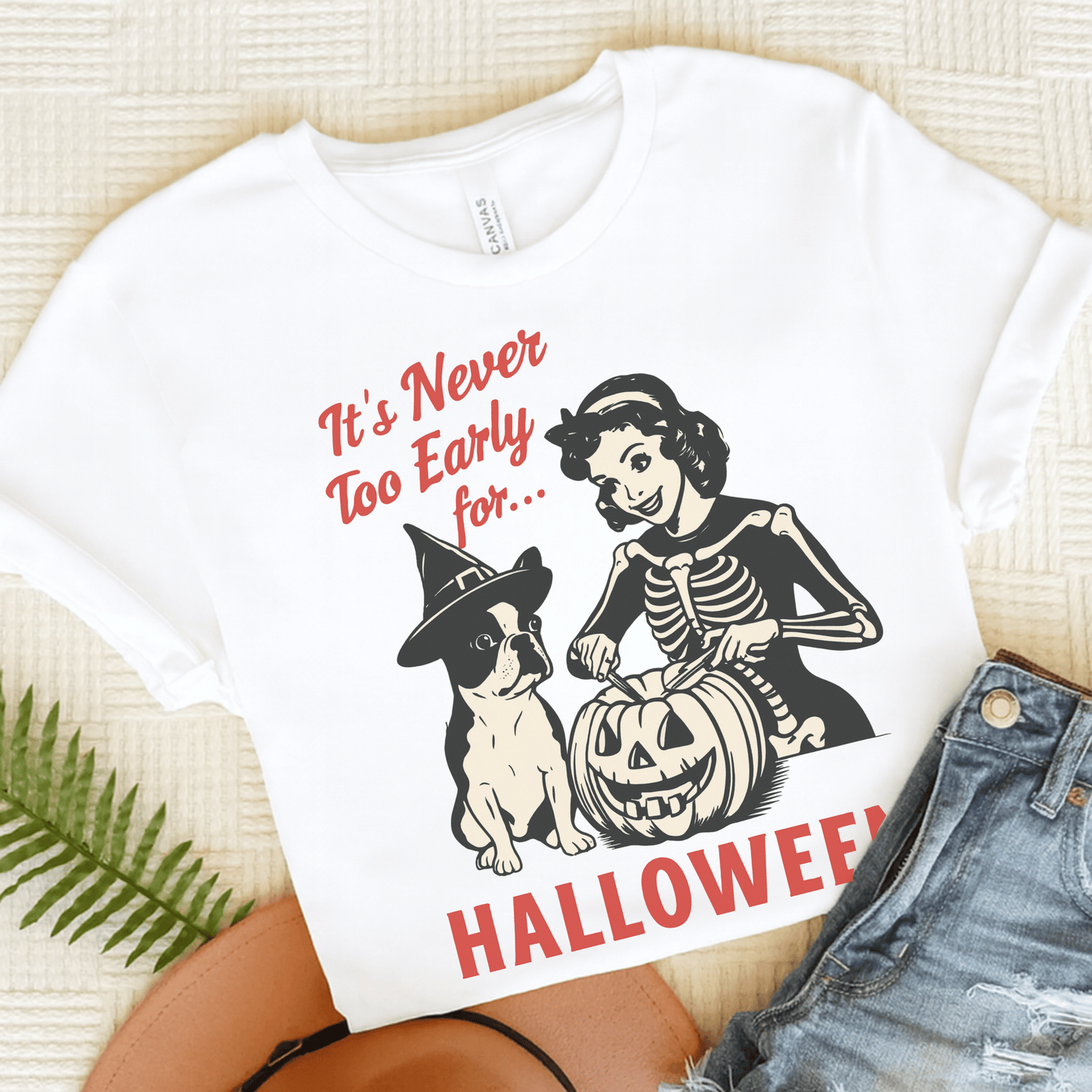 Piebald French Bulldog Early Halloween TShirt White
