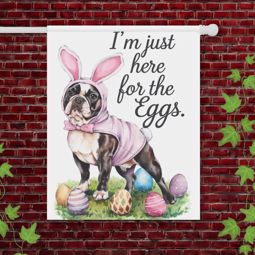 Printify Garden Flag 24.5'' × 32'' Piebald French Bulldog Easter Garden Flag