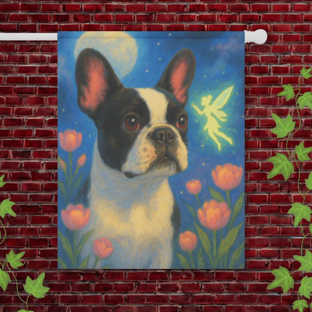 Printify Garden Flag 24.5'' × 32'' Piebald French Bulldog Fairy Garden Flag