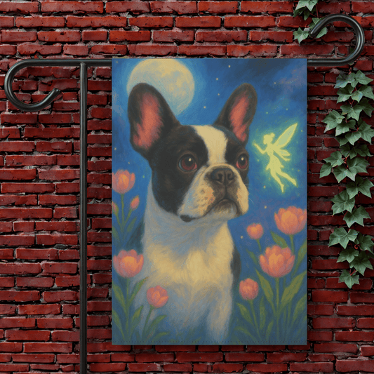 Printify Garden Flag 12'' × 18'' Piebald French Bulldog Fairy Garden Flag