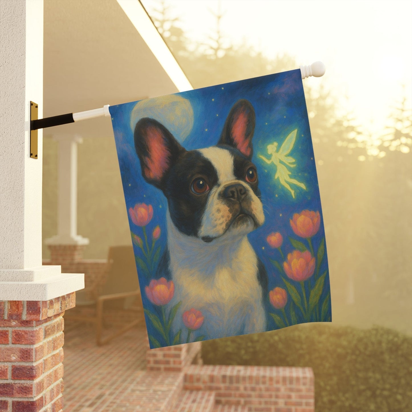 Printify Garden Flag Piebald French Bulldog Fairy Garden Flag