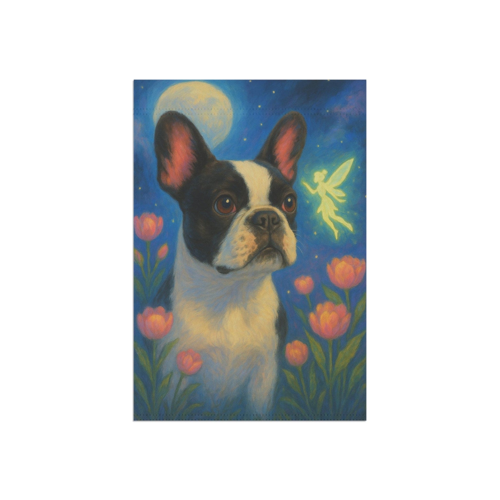 Printify Garden Flag Piebald French Bulldog Fairy Garden Flag