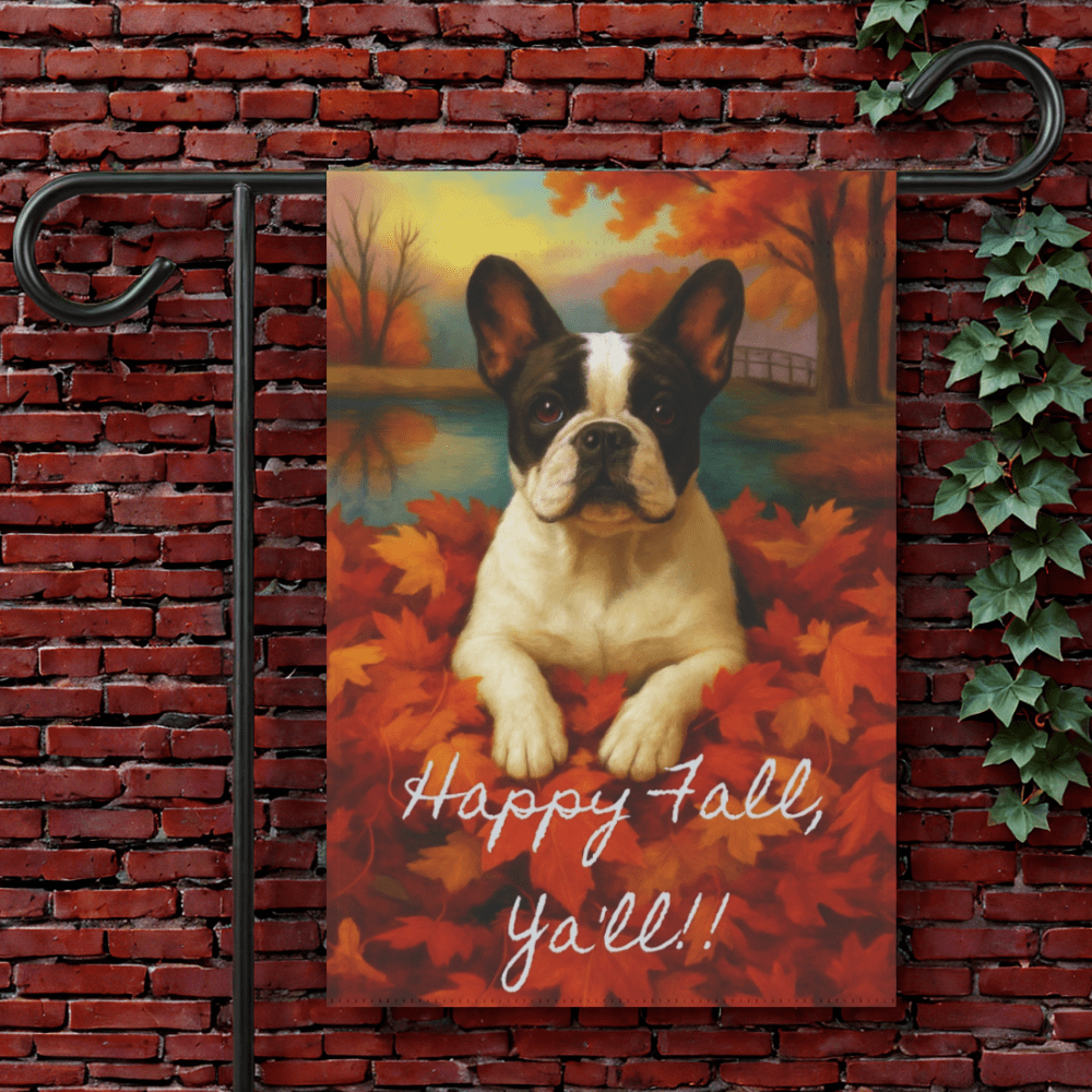 Piebald French Bulldog Fall Ya'll Garden Flag 12'' × 18''