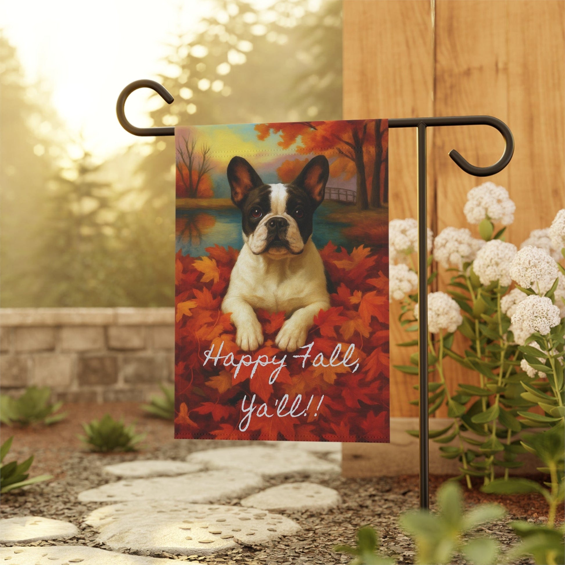 Piebald French Bulldog Fall Ya'll Garden Flag
