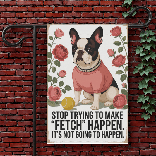 Piebald French Bulldog Fetch Garden Flag 12'' × 18''