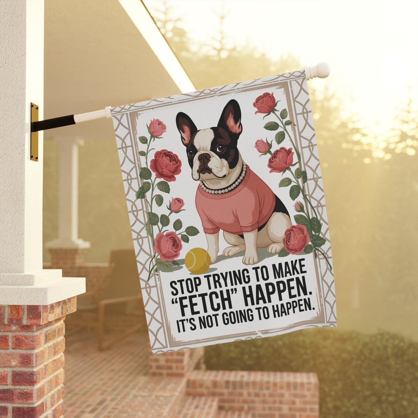 Piebald French Bulldog Fetch Garden Flag