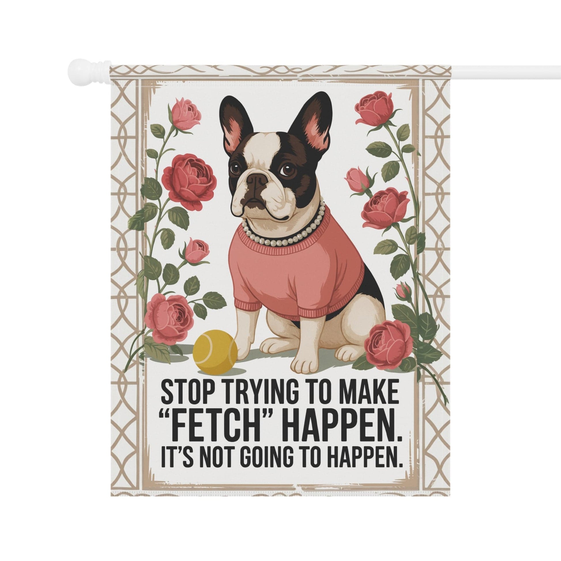 Piebald French Bulldog Fetch Garden Flag