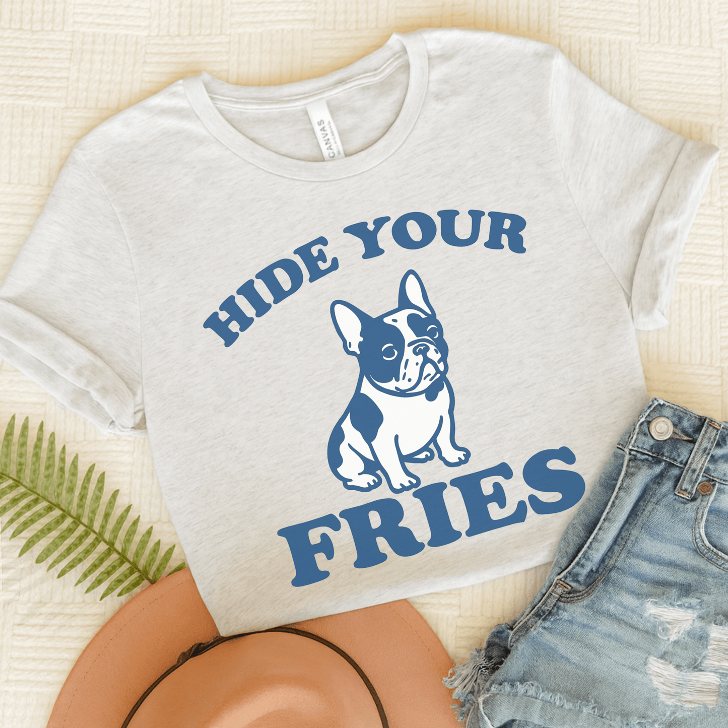 Piebald French Bulldog Fries TShirt Ash