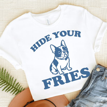 Piebald French Bulldog Fries TShirt White