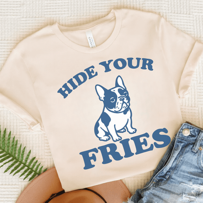 Piebald French Bulldog Fries TShirt Natural