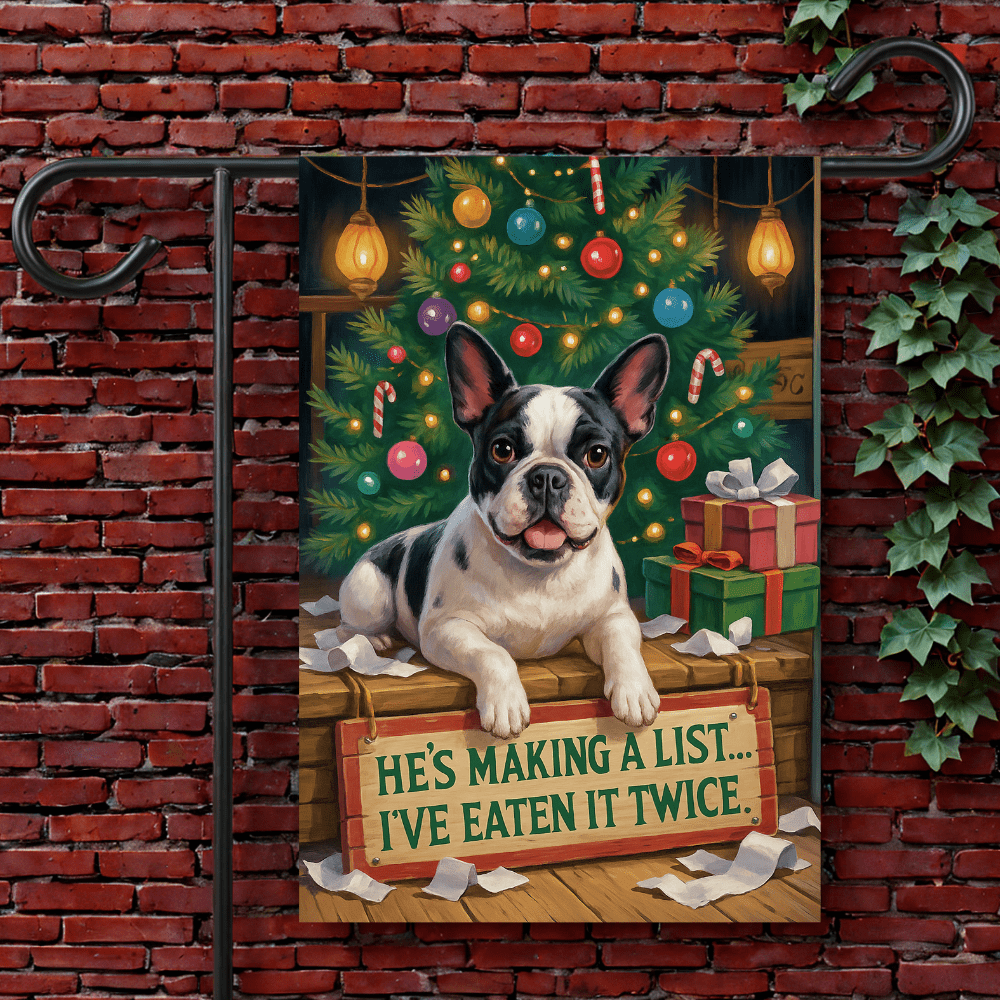 Piebald French Bulldog Funny Christmas Flag 12'' × 18''