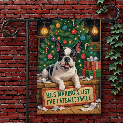 Piebald French Bulldog Funny Christmas Flag 12'' × 18''