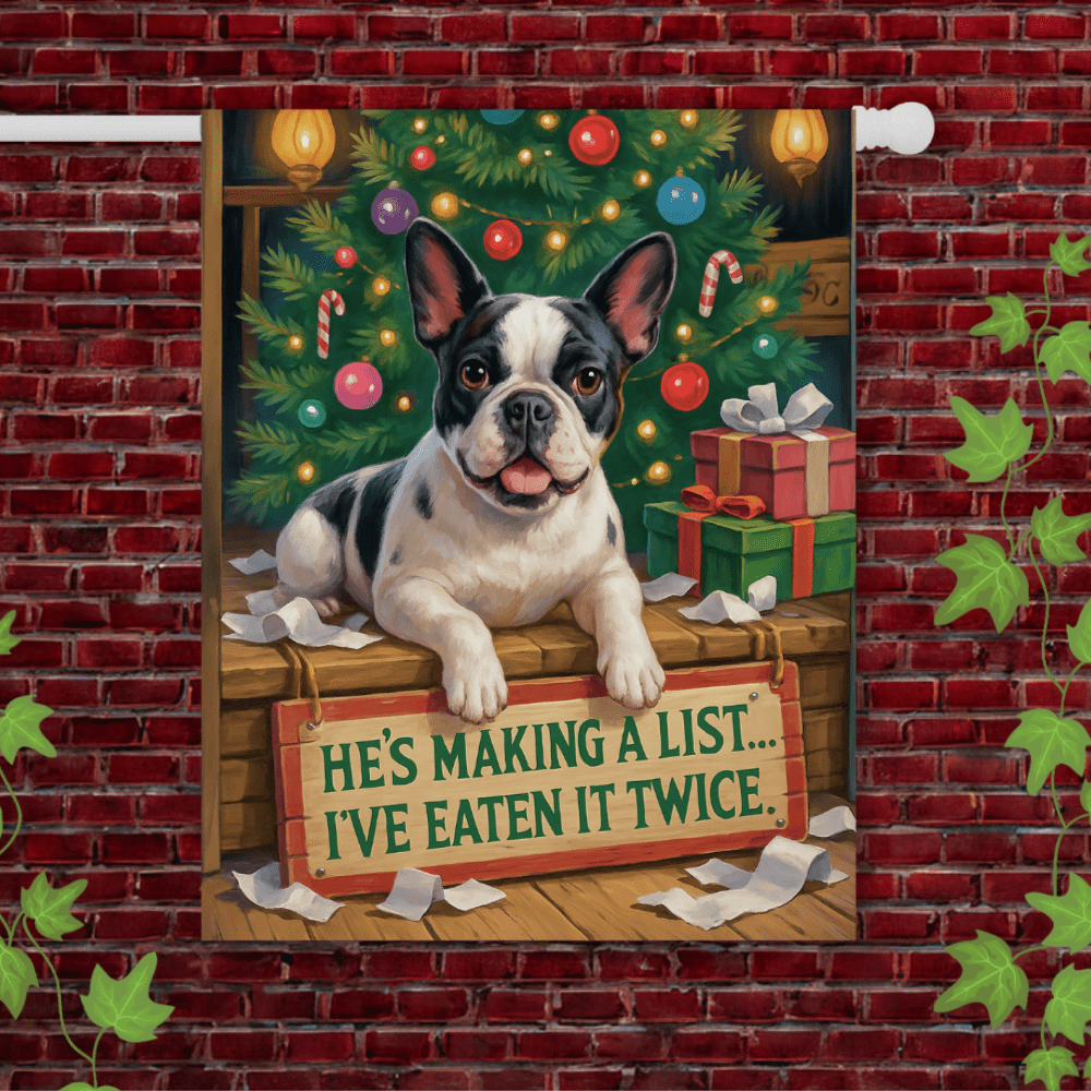 Piebald French Bulldog Funny Christmas Flag 24.5'' × 32''