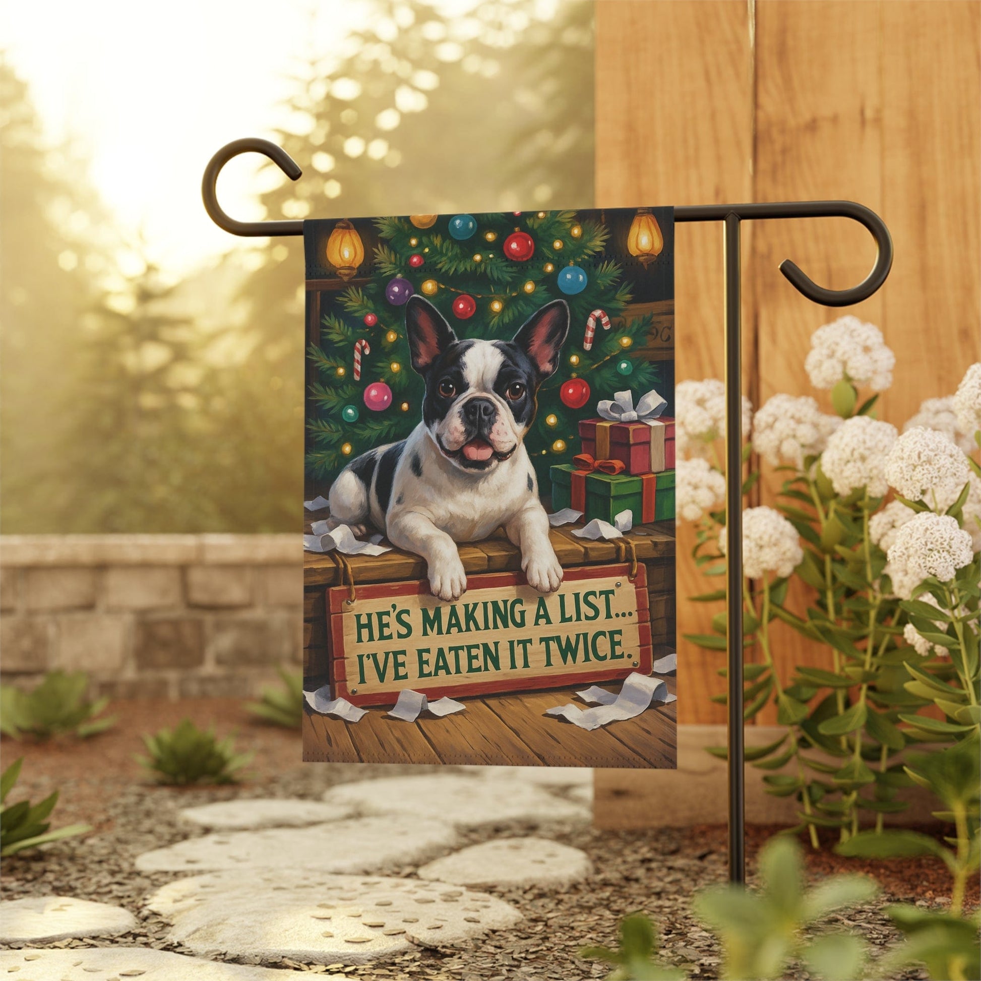 Piebald French Bulldog Funny Christmas Flag