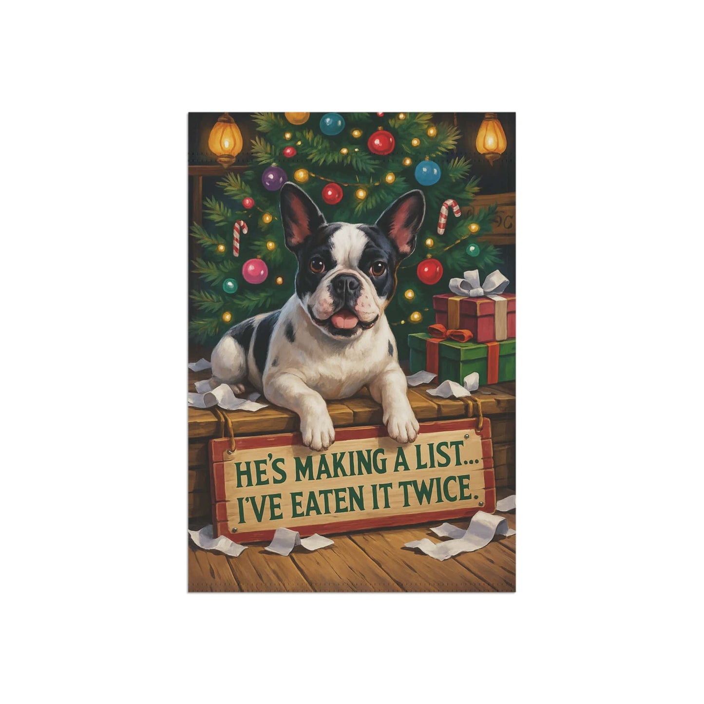 Piebald French Bulldog Funny Christmas Flag