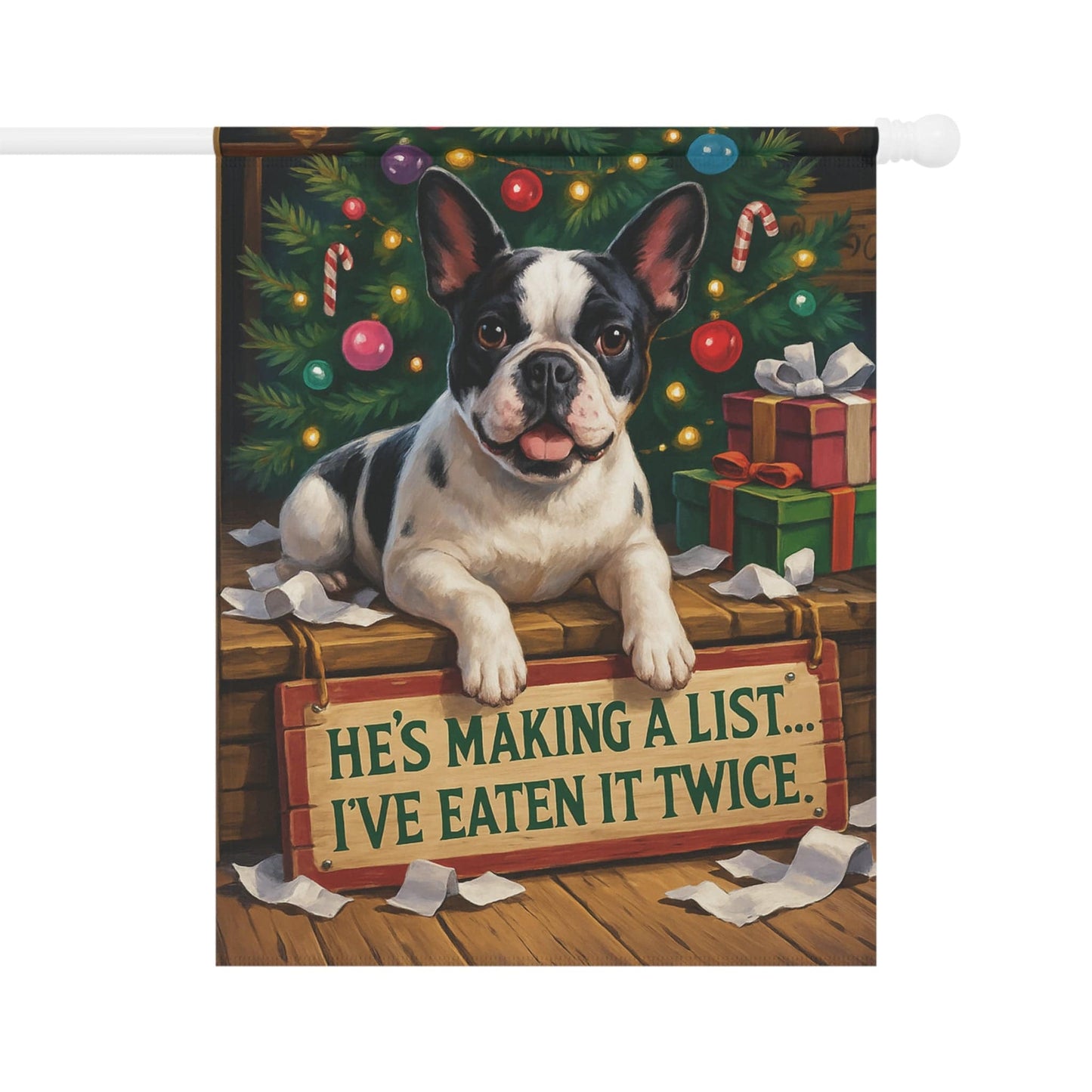 Piebald French Bulldog Funny Christmas Flag