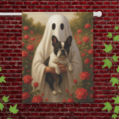 Piebald French Bulldog Ghostie Halloween Garden Flag 24.5'' × 32''