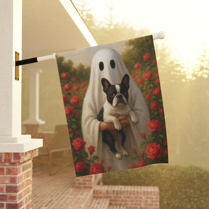 Piebald French Bulldog Ghostie Halloween Garden Flag