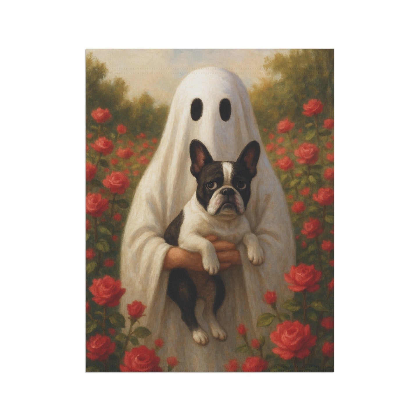 Piebald French Bulldog Ghostie Halloween Garden Flag