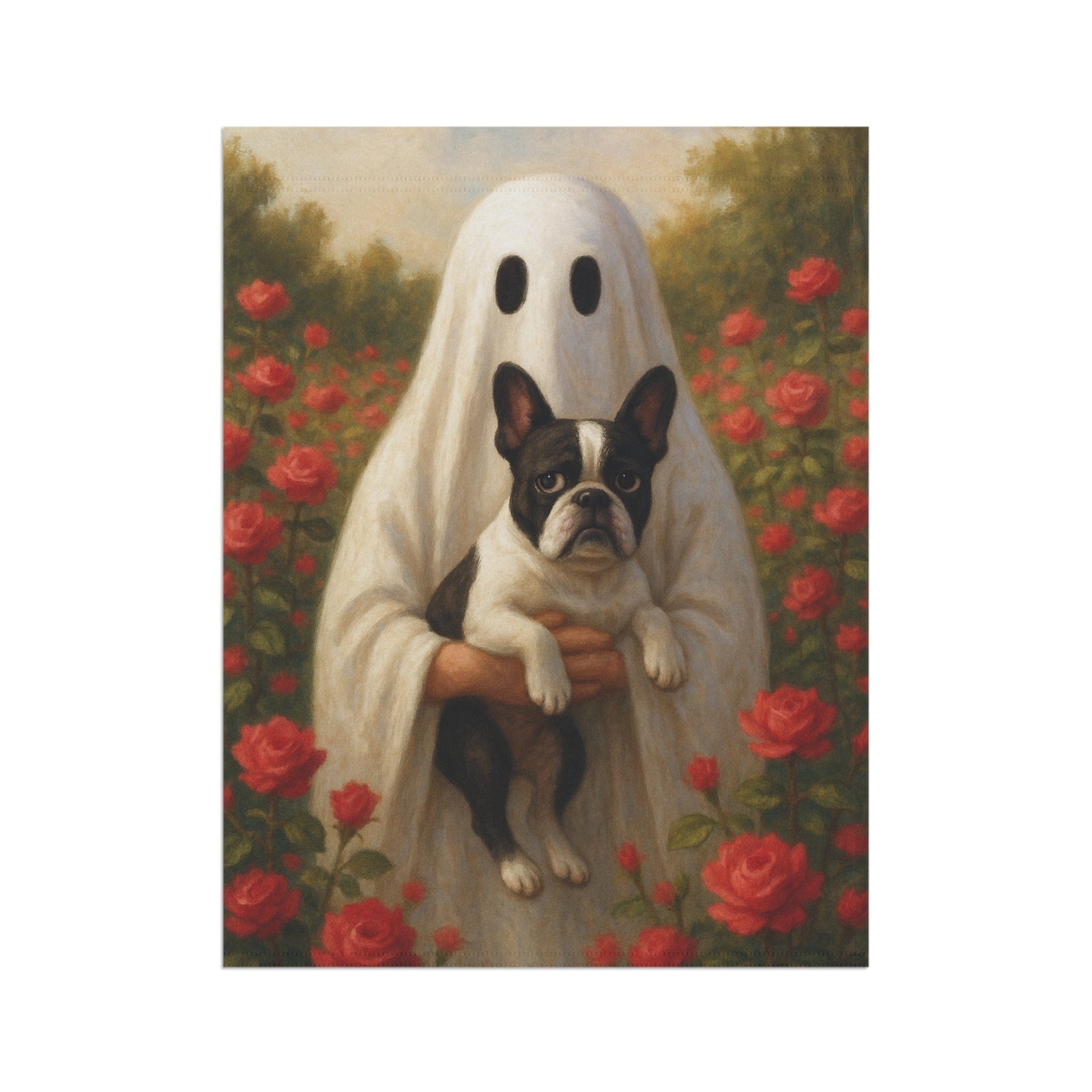 Piebald French Bulldog Ghostie Halloween Garden Flag