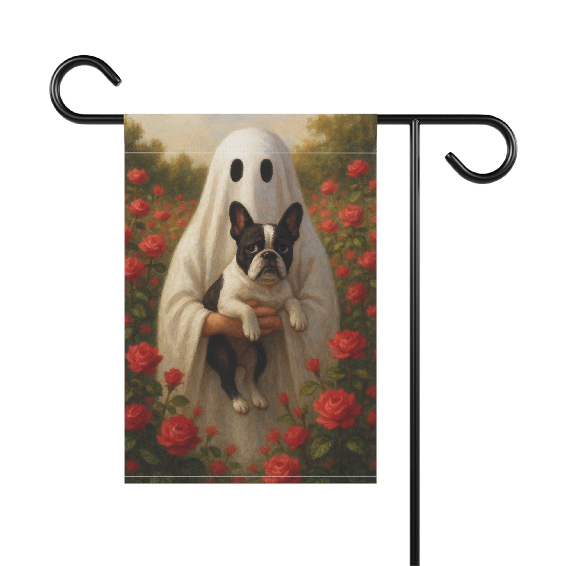 Piebald French Bulldog Ghostie Halloween Garden Flag