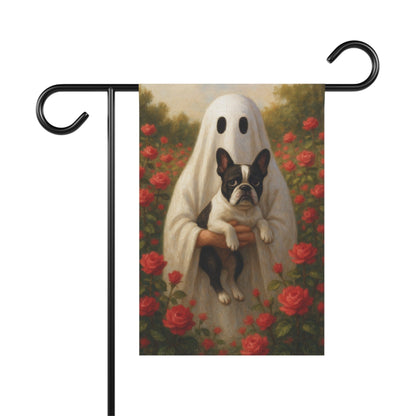 Piebald French Bulldog Ghostie Halloween Garden Flag