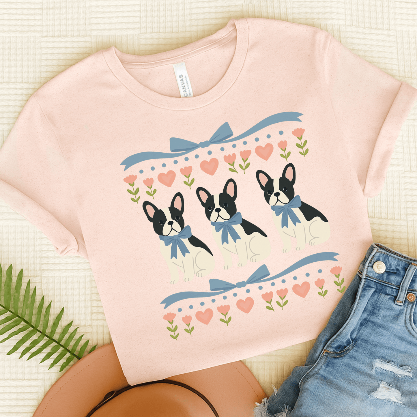 Piebald French Bulldog Grandma TShirt Soft Pink