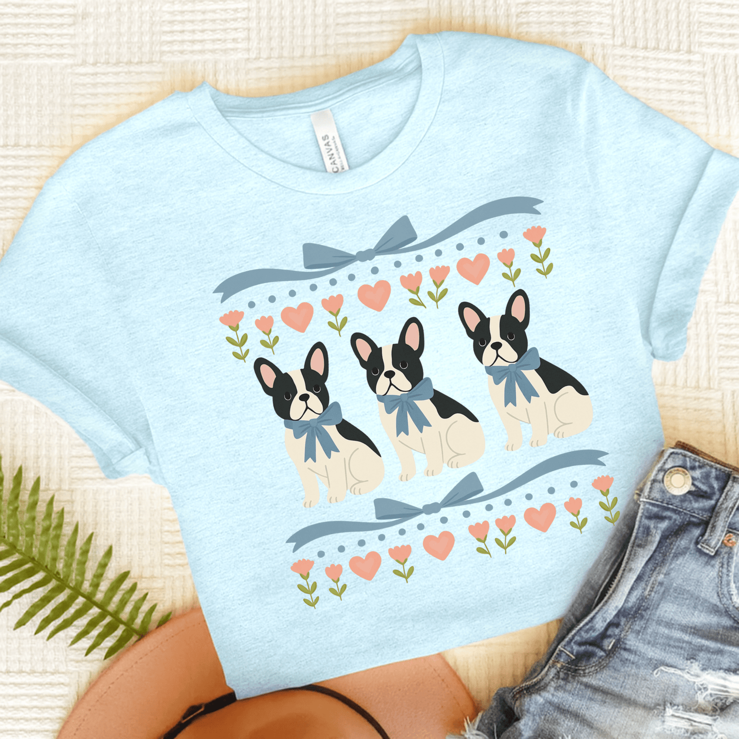 Piebald French Bulldog Grandma TShirt Heather Ice Blue