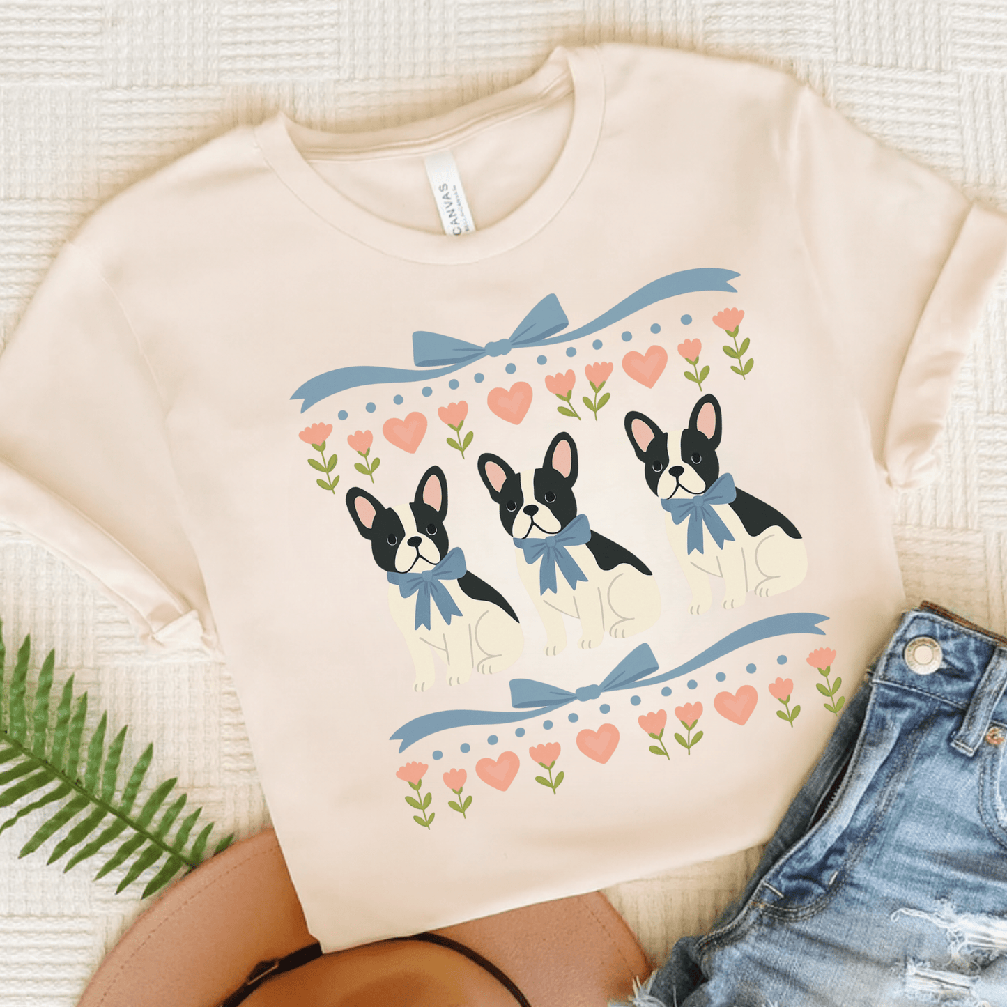 Piebald French Bulldog Grandma TShirt Natural