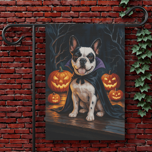 Printify Garden Flag 12'' × 18'' Piebald French Bulldog Halloween Garden Flag