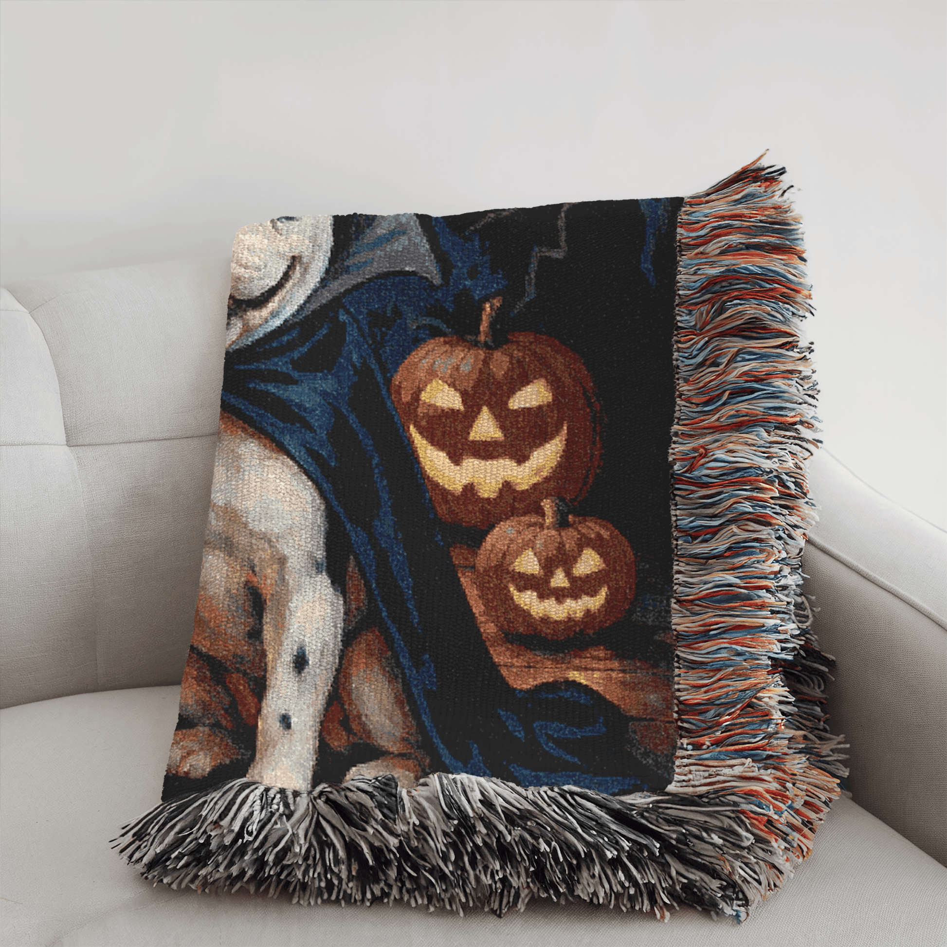 Printify Blanket Piebald French Bulldog Halloween Woven Blanket