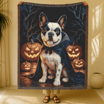 Printify Blanket Piebald French Bulldog Halloween Woven Blanket
