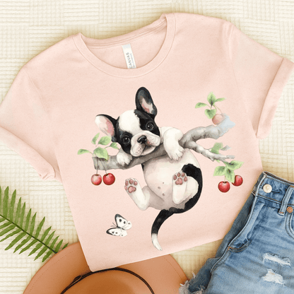 Printify T-Shirt Soft Pink / S Piebald French Bulldog Hang In There Tshirt