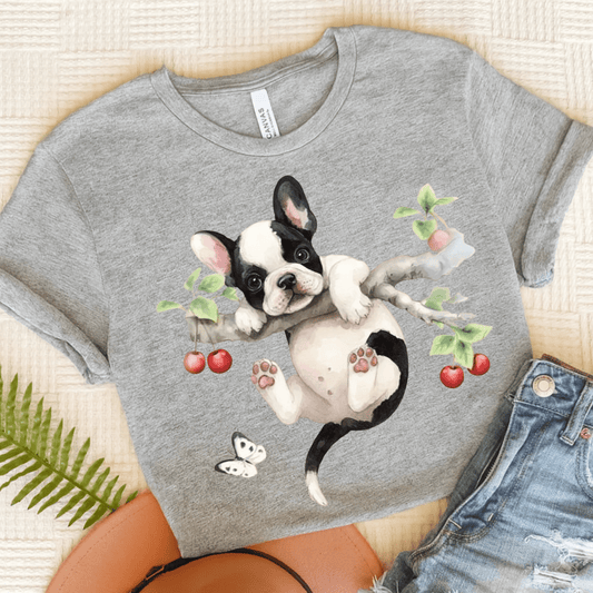 Printify T-Shirt Athletic Heather / S Piebald French Bulldog Hang In There Tshirt