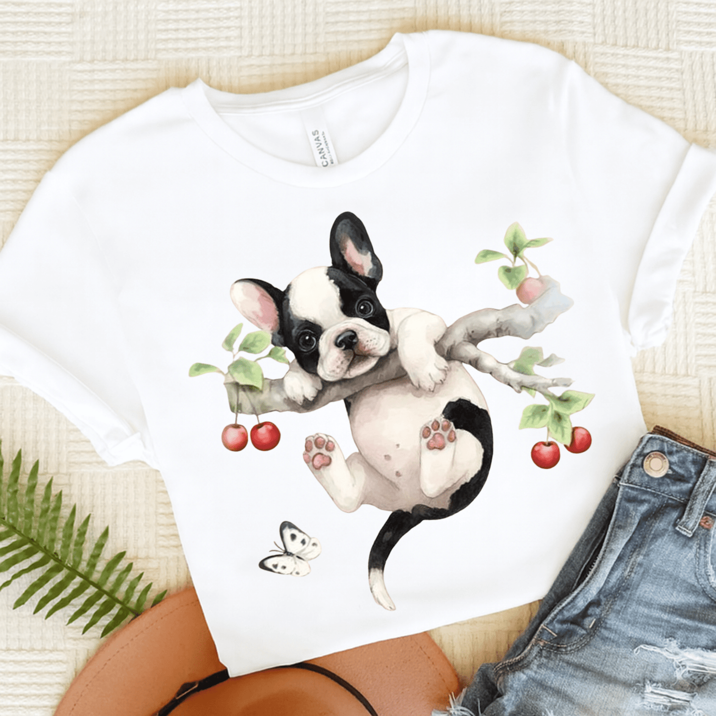 Printify T-Shirt White / S Piebald French Bulldog Hang In There Tshirt
