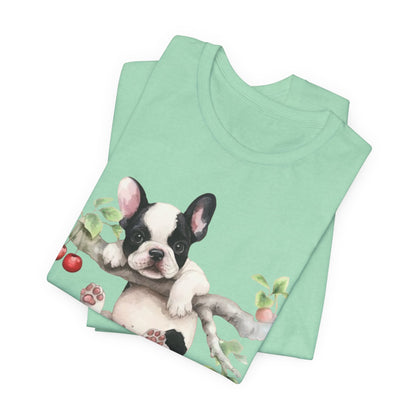 Printify T-Shirt Piebald French Bulldog Hang In There Tshirt