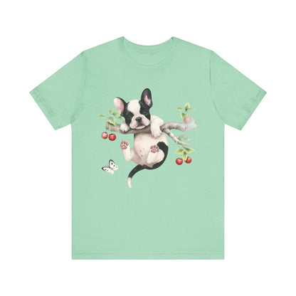 Printify T-Shirt Piebald French Bulldog Hang In There Tshirt