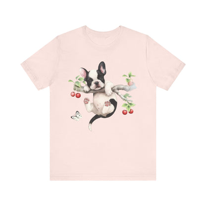 Printify T-Shirt Piebald French Bulldog Hang In There Tshirt