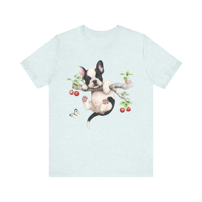 Printify T-Shirt Piebald French Bulldog Hang In There Tshirt