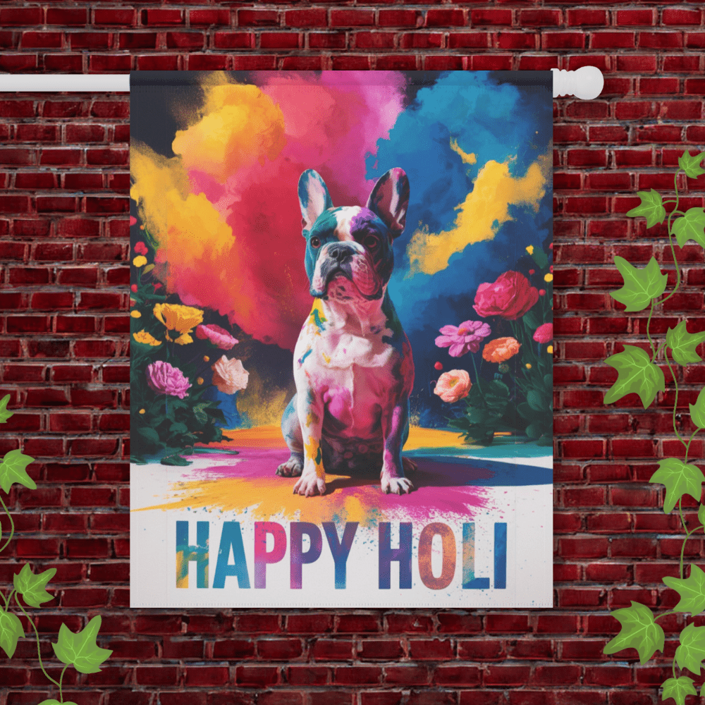 Printify Garden Flag 24.5'' × 32'' Piebald French Bulldog Holi Garden Flag
