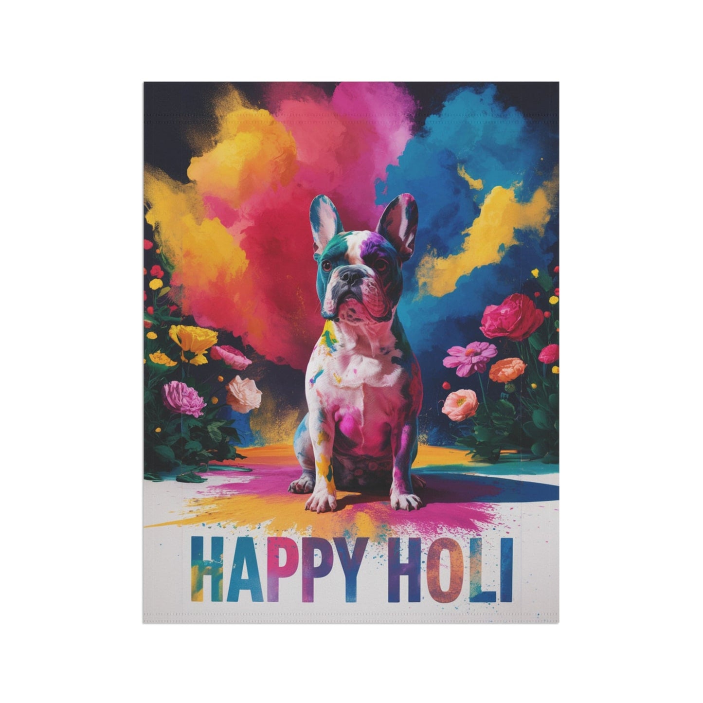 Printify Garden Flag Piebald French Bulldog Holi Garden Flag