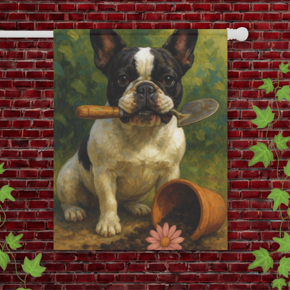 Piebald French Bulldog Little Gardener Garden Flag 24.5'' × 32''