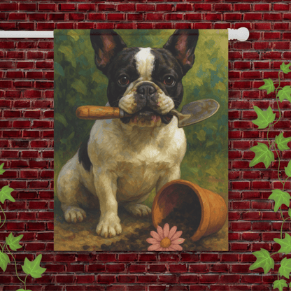 Piebald French Bulldog Little Gardener Garden Flag 24.5'' × 32''