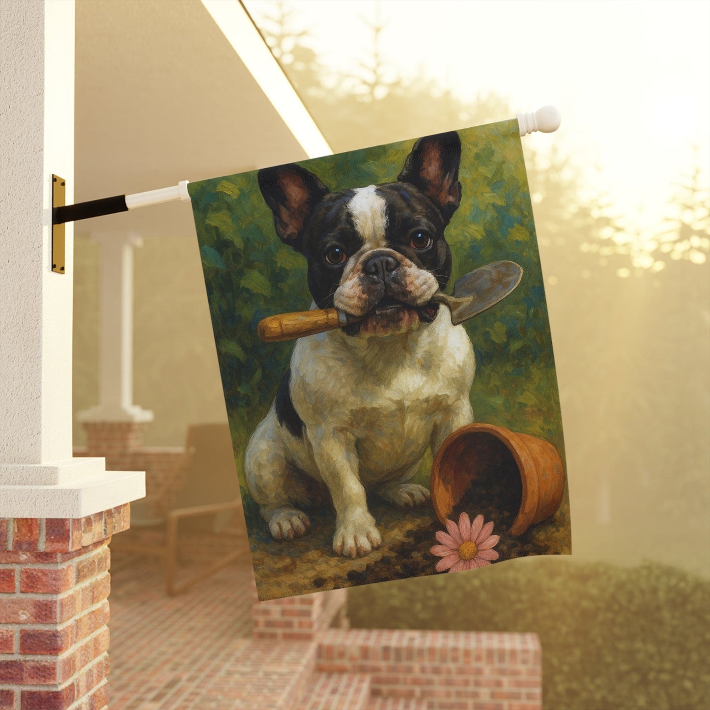 Piebald French Bulldog Little Gardener Garden Flag