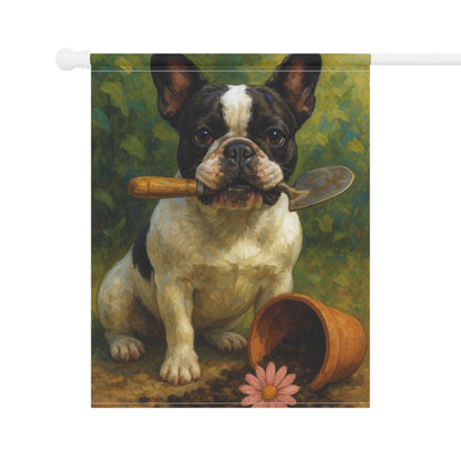 Piebald French Bulldog Little Gardener Garden Flag