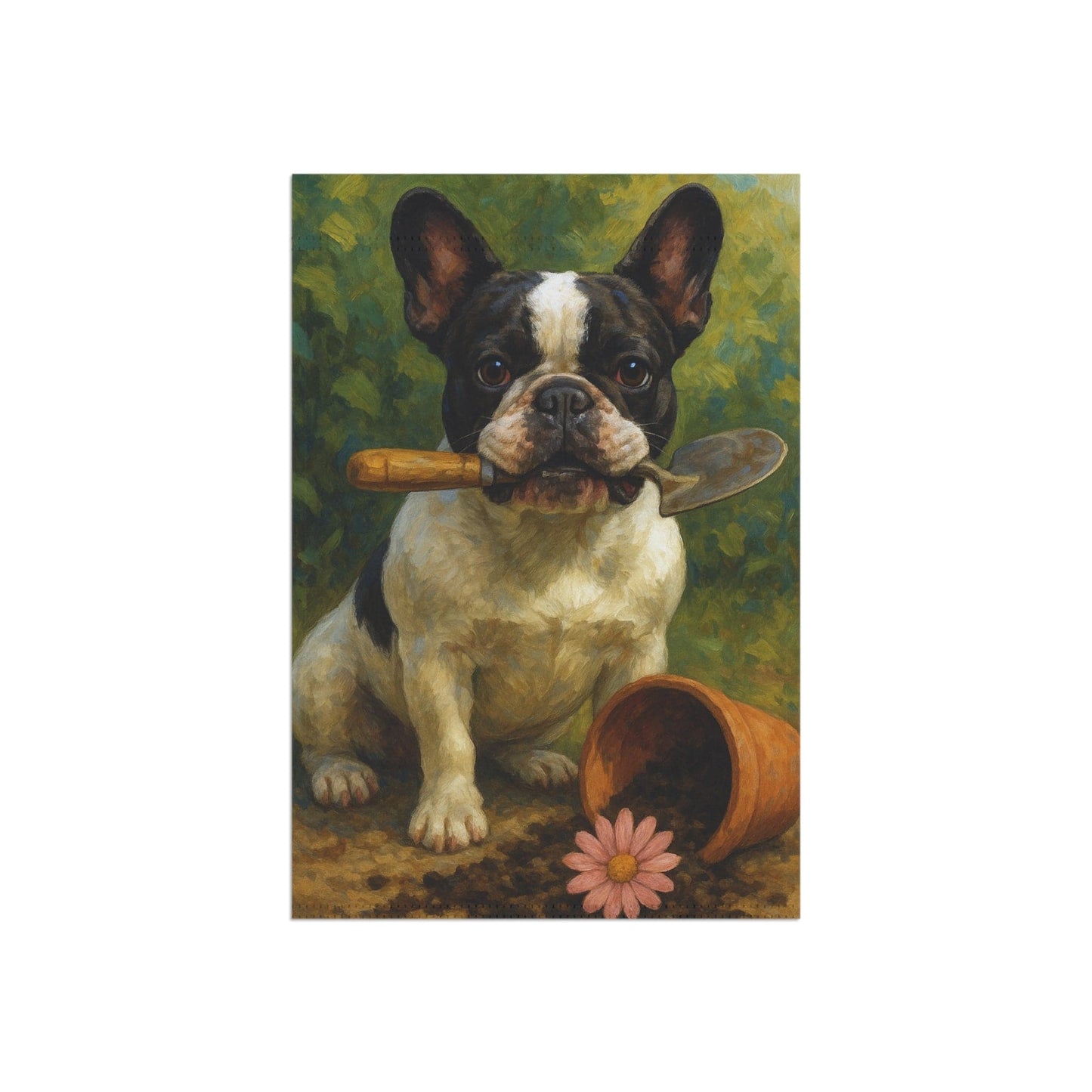 Piebald French Bulldog Little Gardener Garden Flag