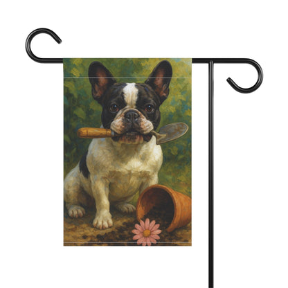 Piebald French Bulldog Little Gardener Garden Flag