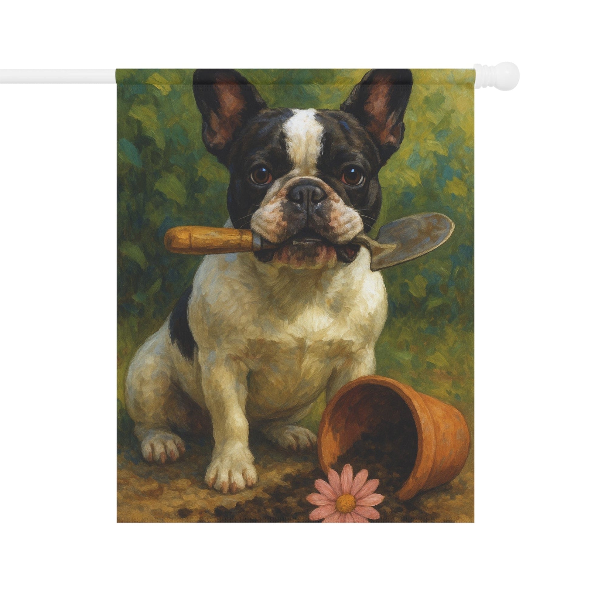 Piebald French Bulldog Little Gardener Garden Flag