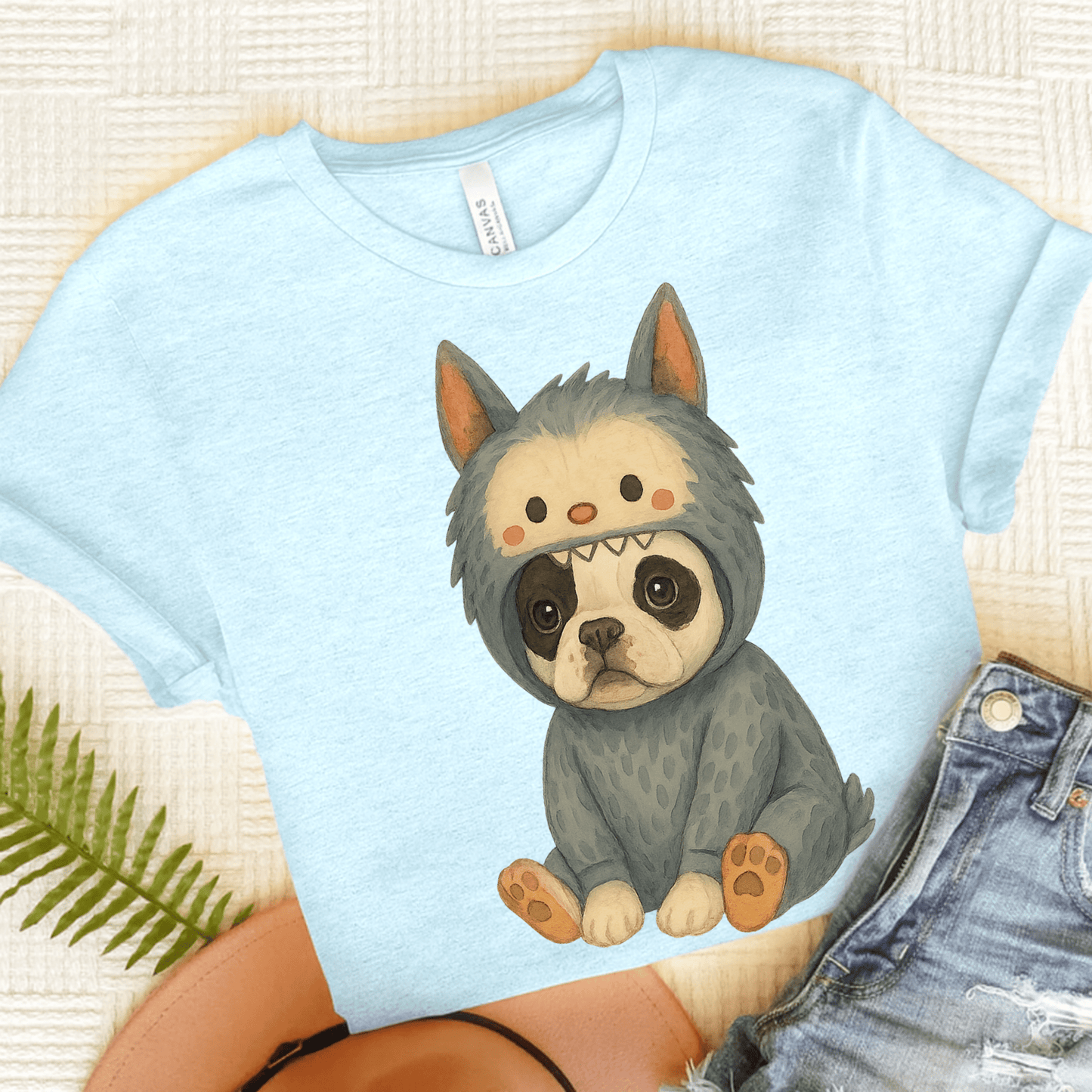 Printify T-Shirt Heather Ice Blue / S Piebald French Bulldog Little Monster TShirt